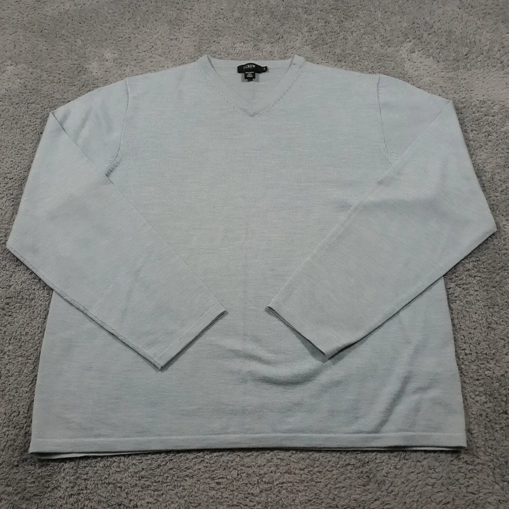 J.CREW Sweater Mens XL Merino Wool V-Neck Pullover Light Blue